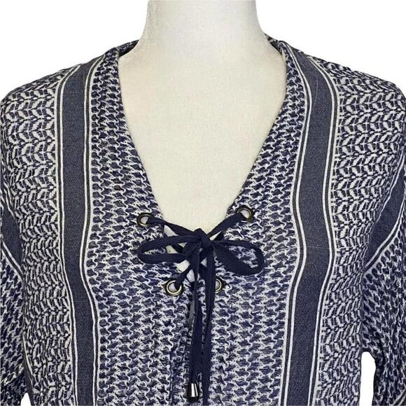 Rails Top Peasant Blouse BlueWhite Long Sleeve Tie Front Knit Size M - Picture 4 of 12